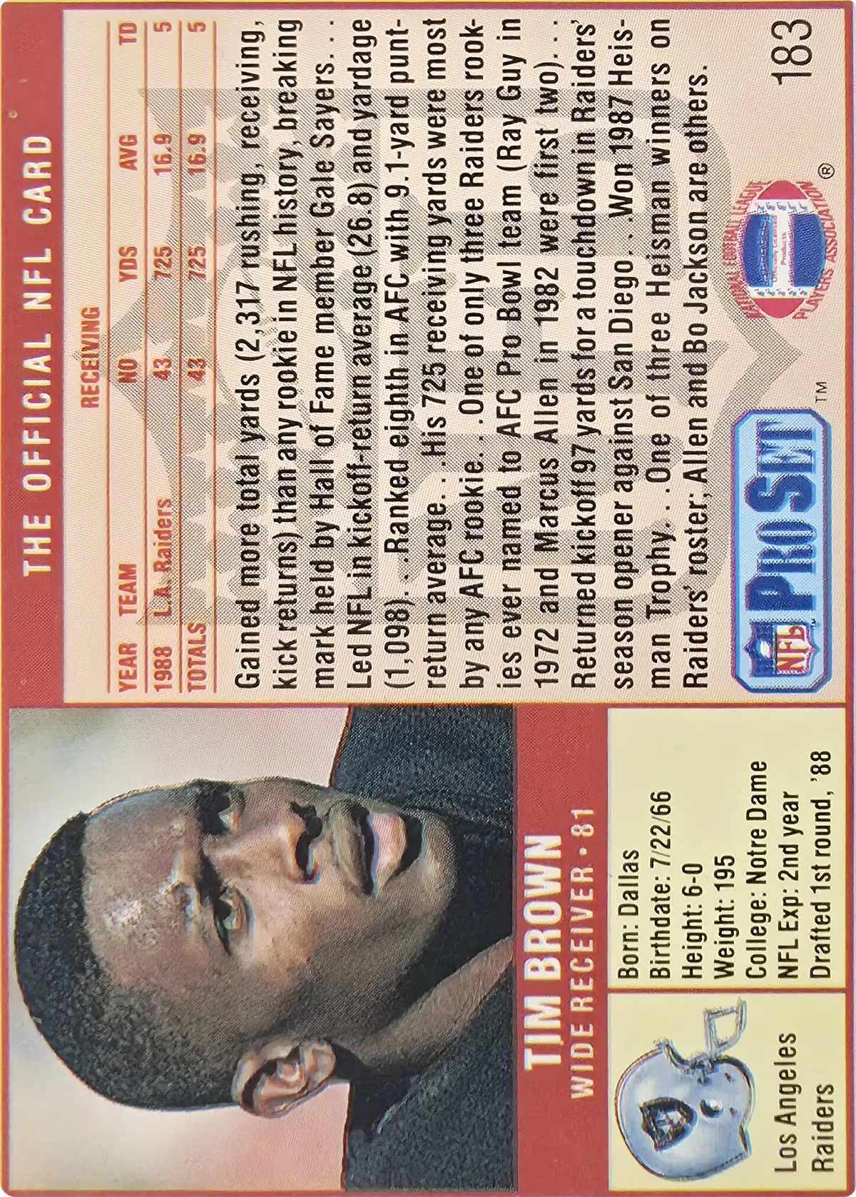 Tim Brown #183, back