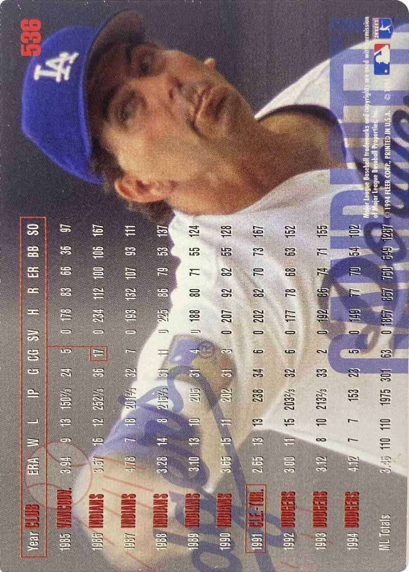 Tom Candiotti #536, back