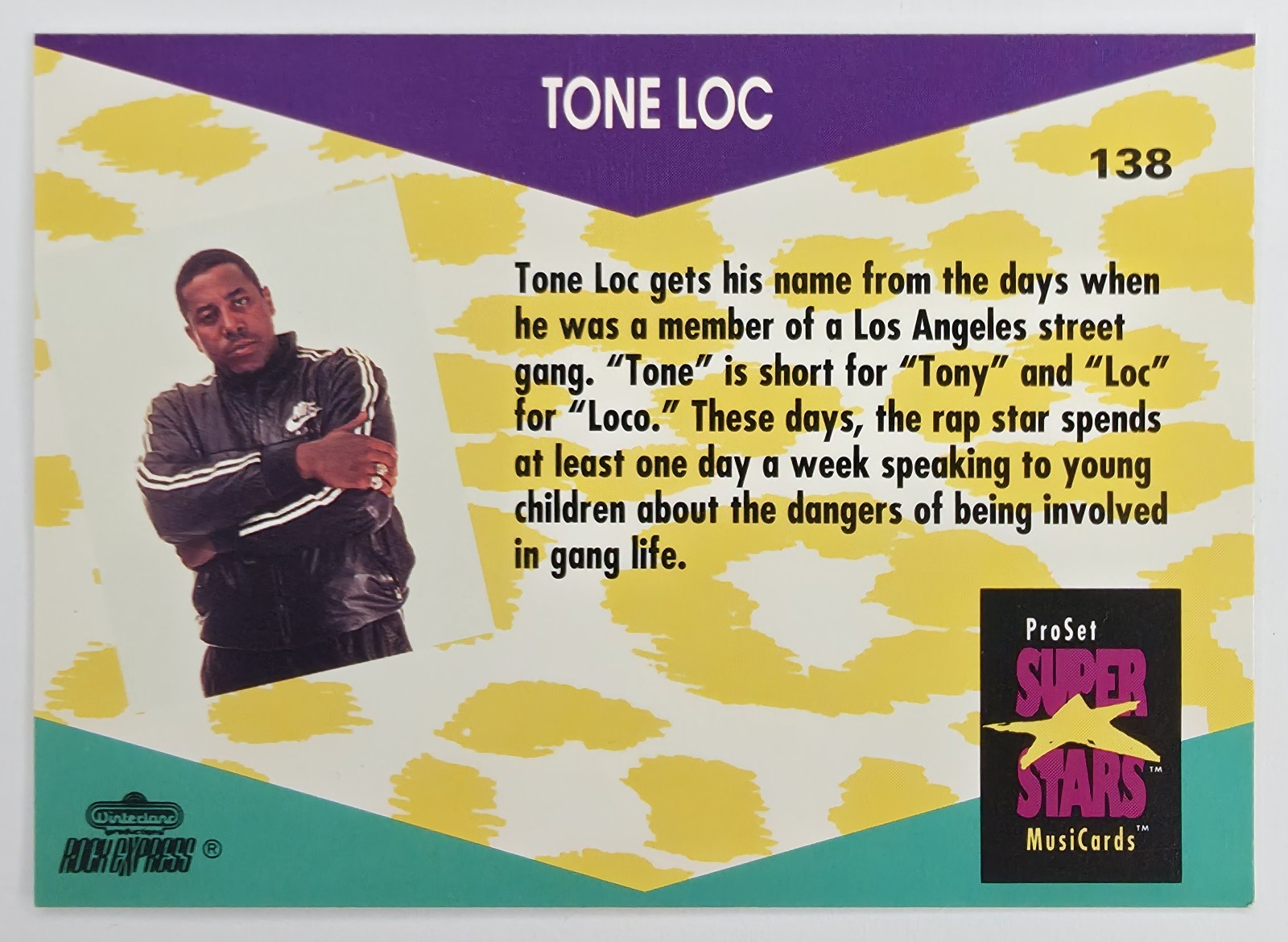 1991 Pro Set SuperStars MusiCards Tone Loc #138 back