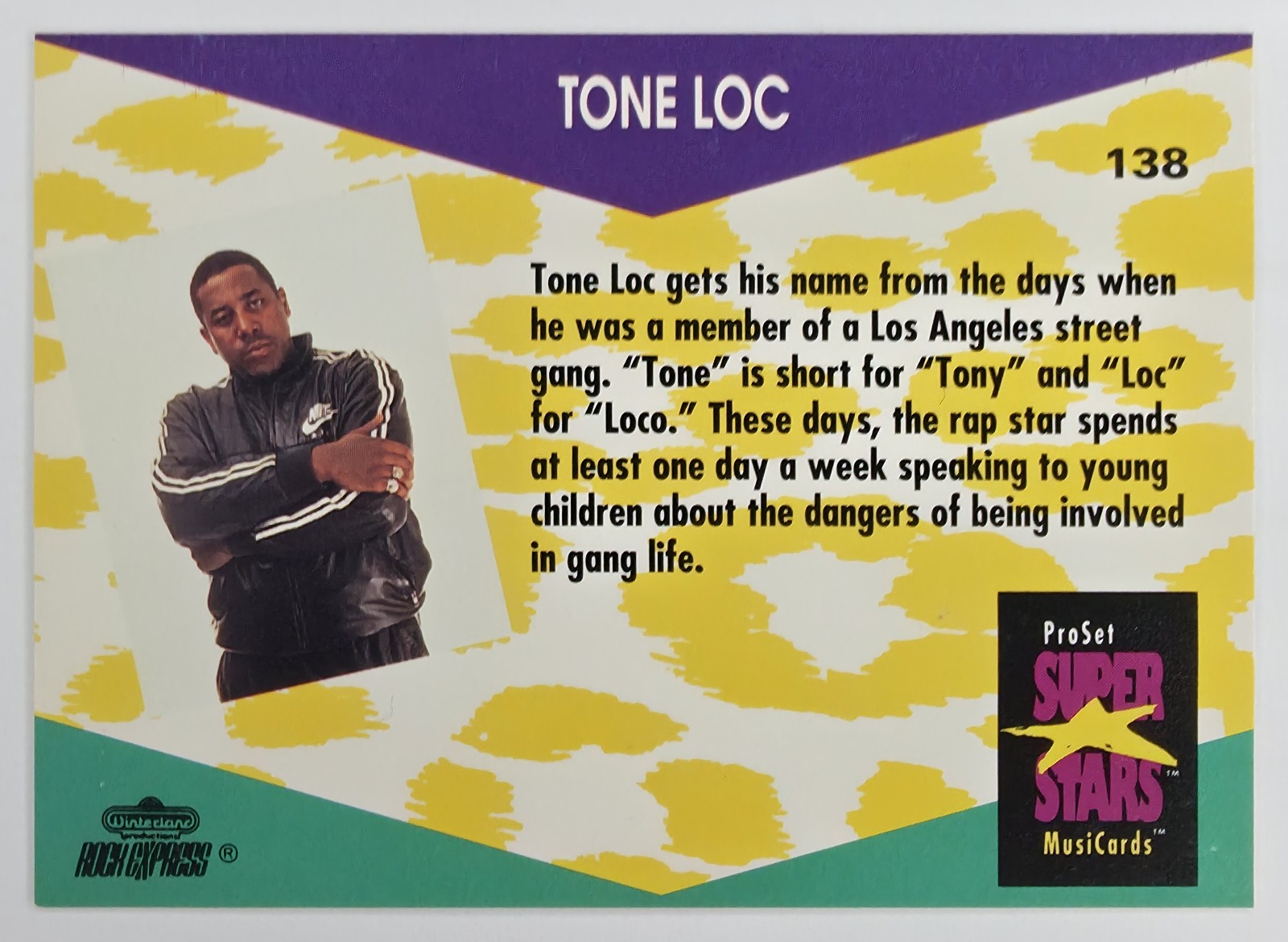 1991 Pro Set SuperStars MusiCards Tone Loc #138 back