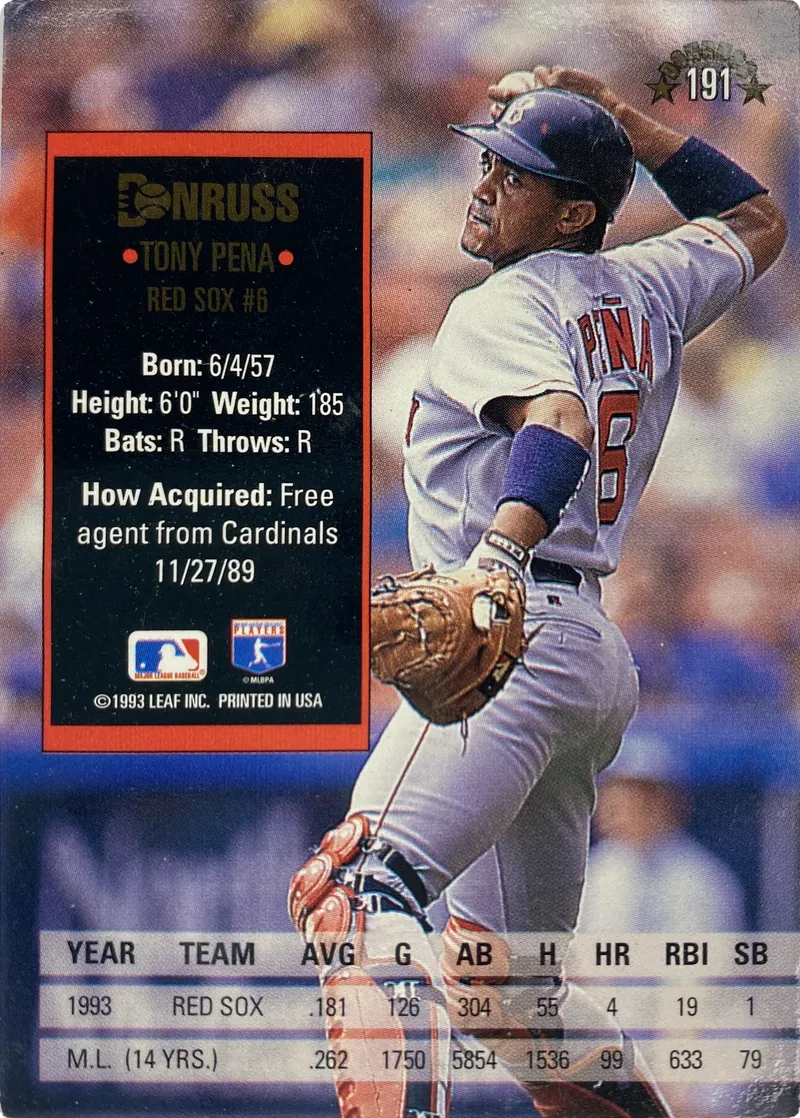 Tony Pena #191, back