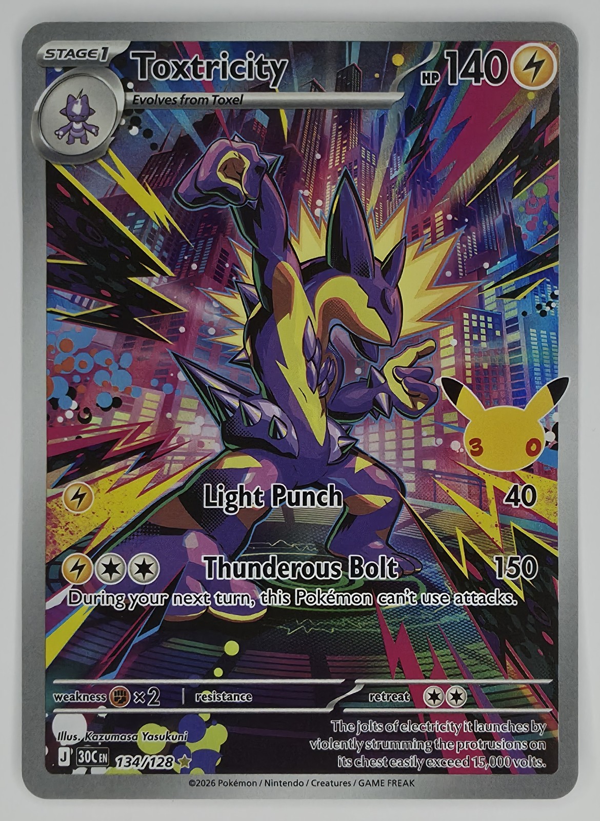 2026 Pokemon 30th Celebration Toxtricity #134/128 Illustration Rare Holo front