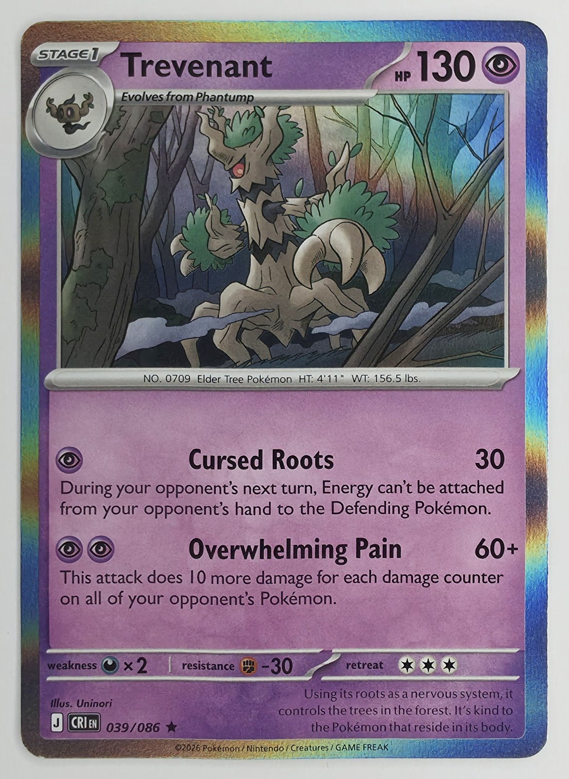 2026 Pokemon Chaos Rising Trevenant #039/086 Holo Rare front
