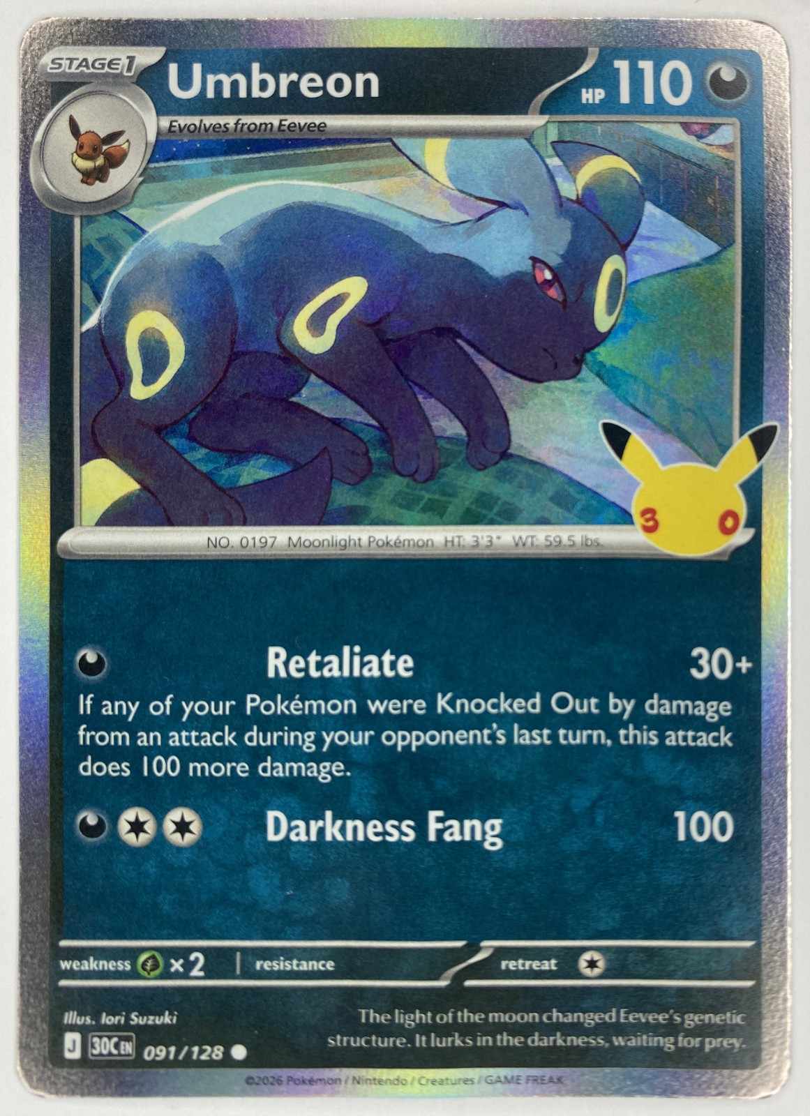 2026 Pokemon 30th Celebration Umbreon #091/128 Common front