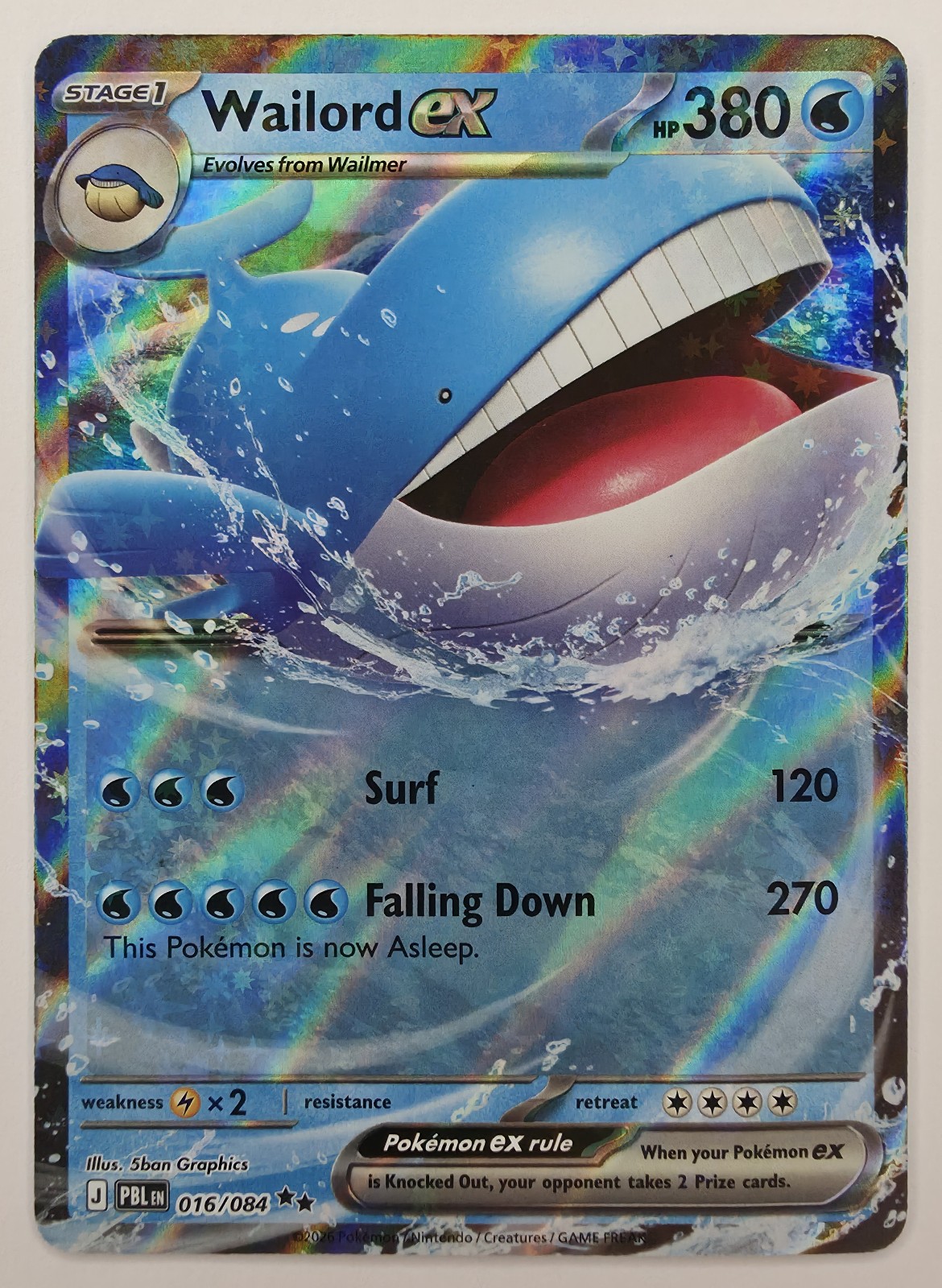 2026 Pokemon Pitch Black Wailord ex #016/084 Double Rare Holo front