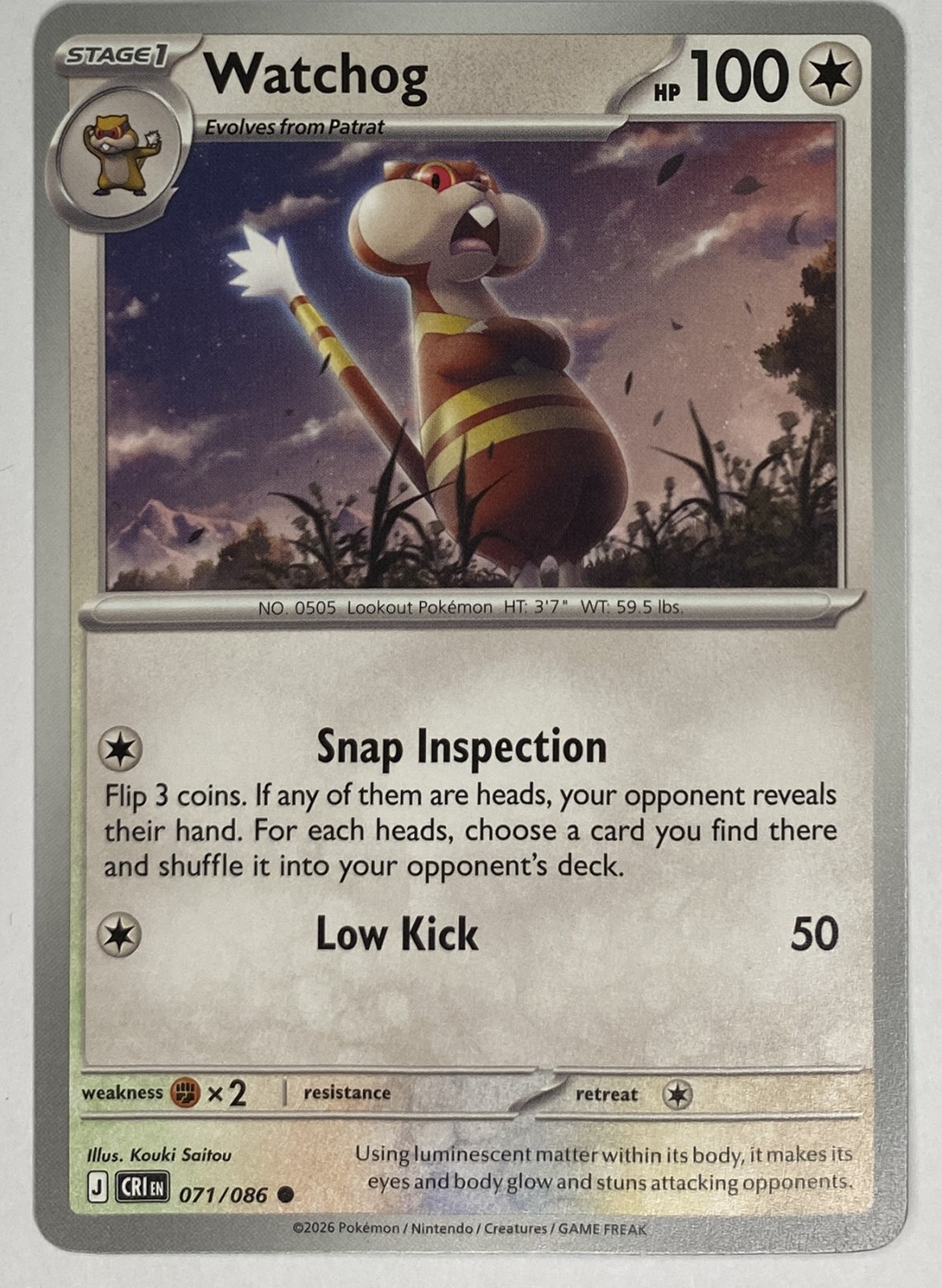 2026 Pokemon Chaos Rising Watchog #071/086 Reverse Holo Common front
