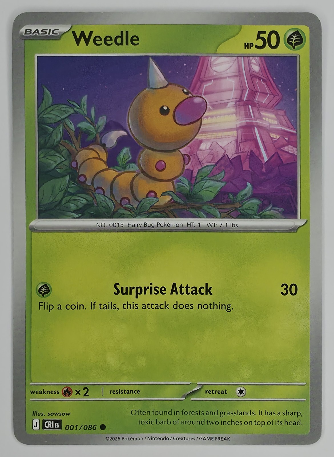 2026 Pokemon Chaos Rising Weedle #001/086 Common front
