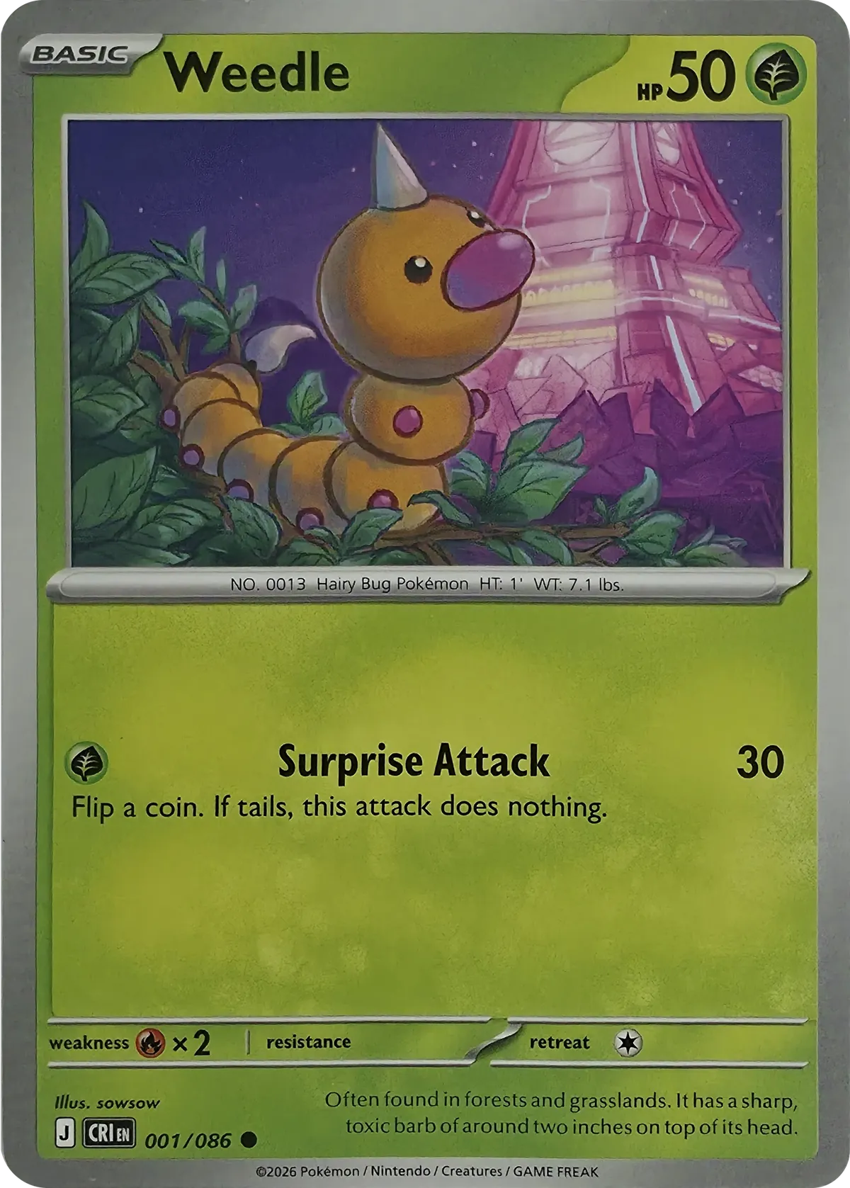 Weedle #001/086, front