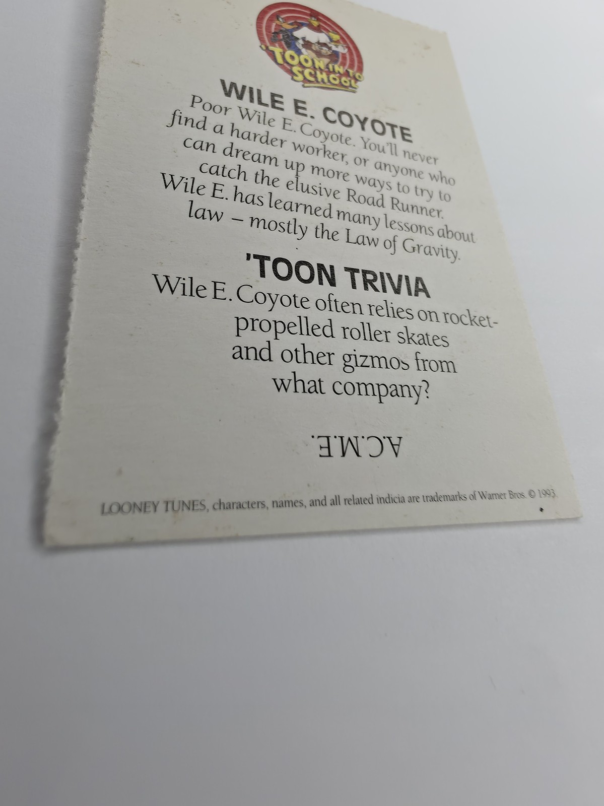 Wile E. Coyote 'Toon In To School card photo 7