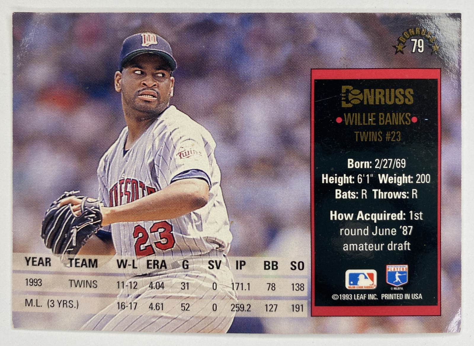 1994 Donruss Willie Banks #79 Minnesota Twins back