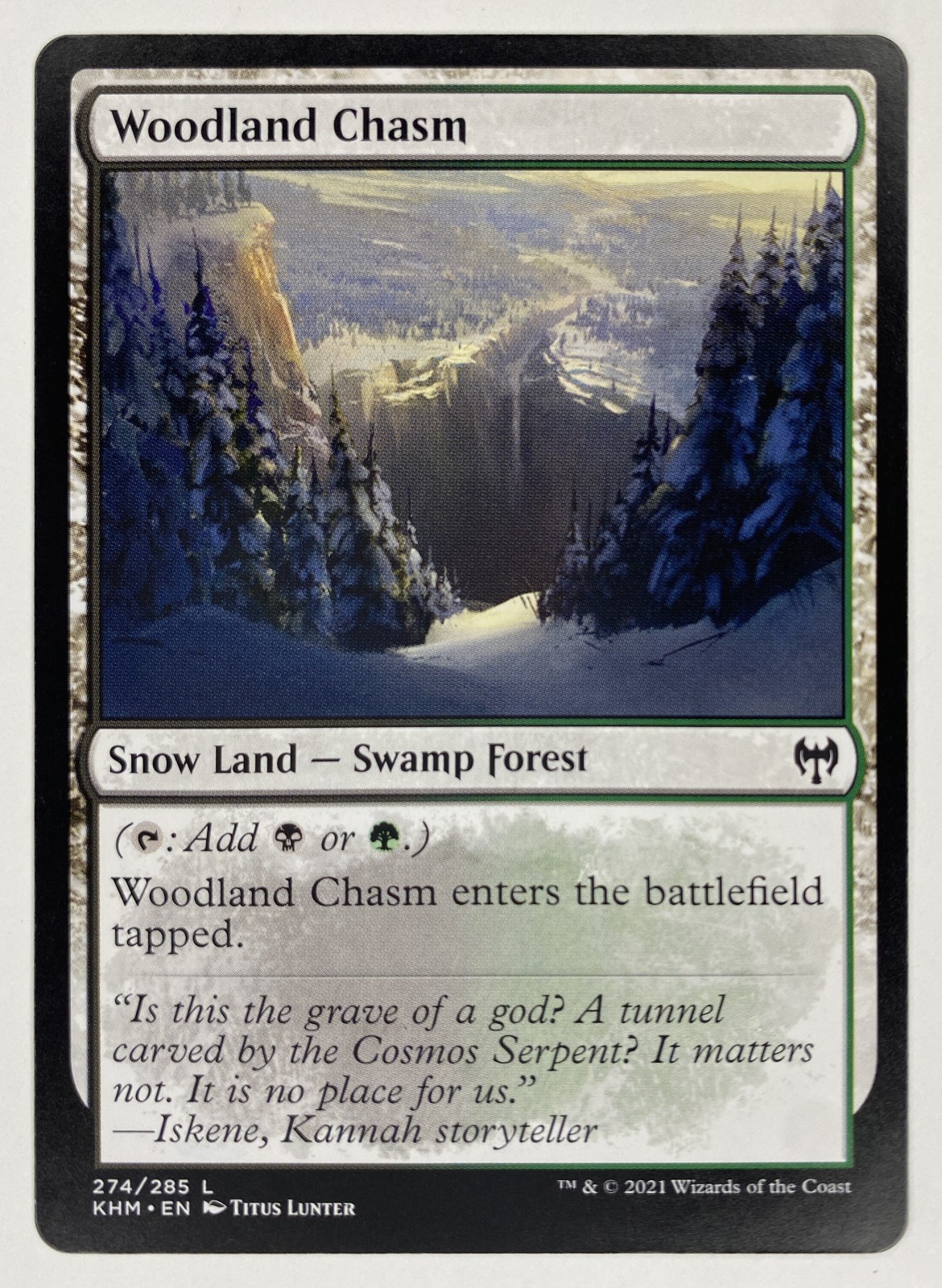2021 Magic: The Gathering Kaldheim Woodland Chasm #274/285 Land front