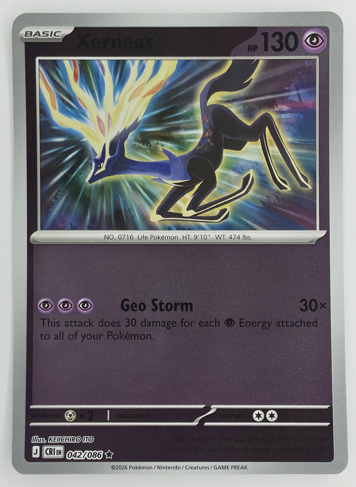 2026 Pokemon Chaos Rising Xerneas #042/086 Reverse Holo Rare front