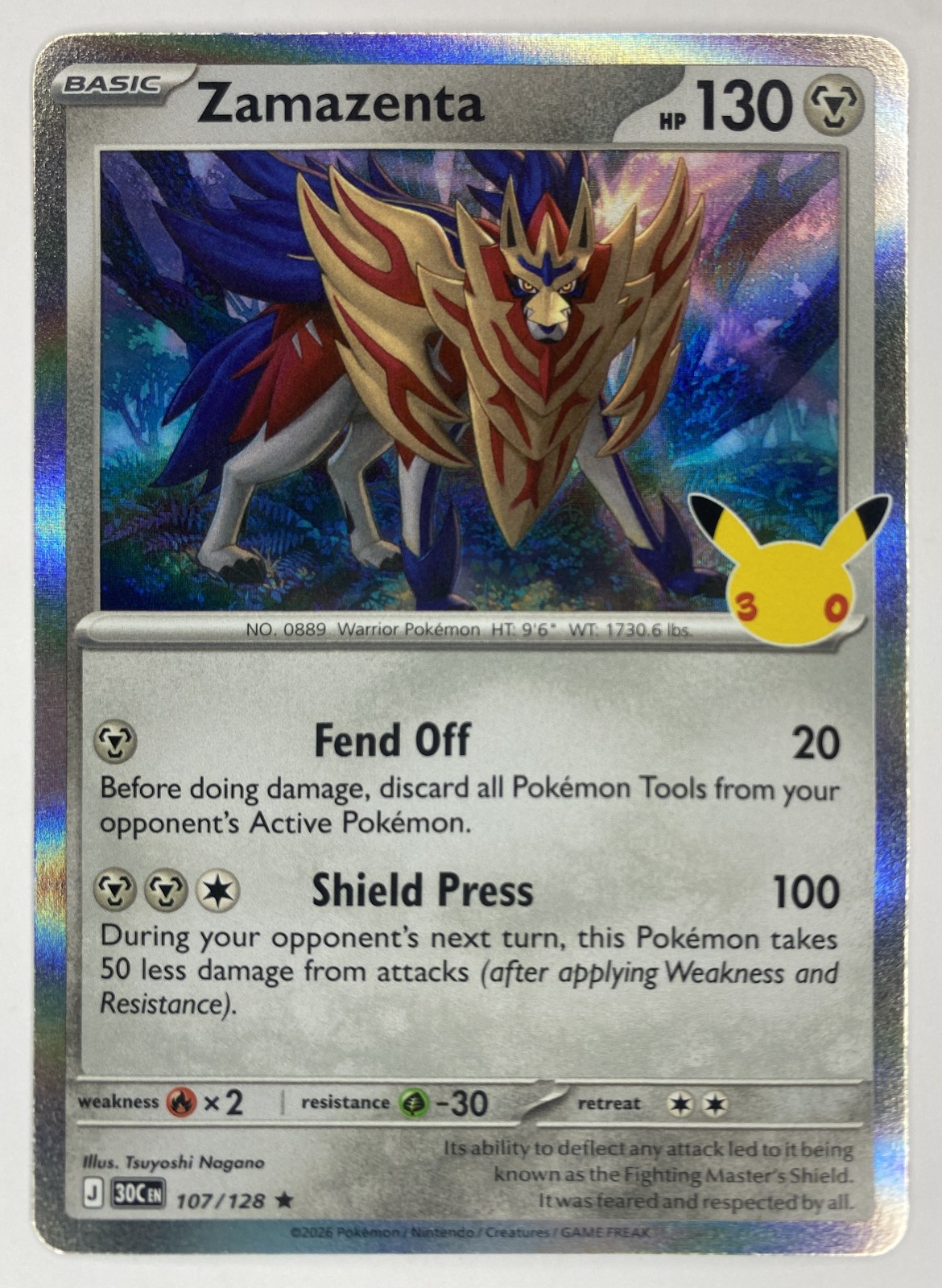 2026 Pokemon 30th Celebration Zamazenta #107/128 Holo Rare front