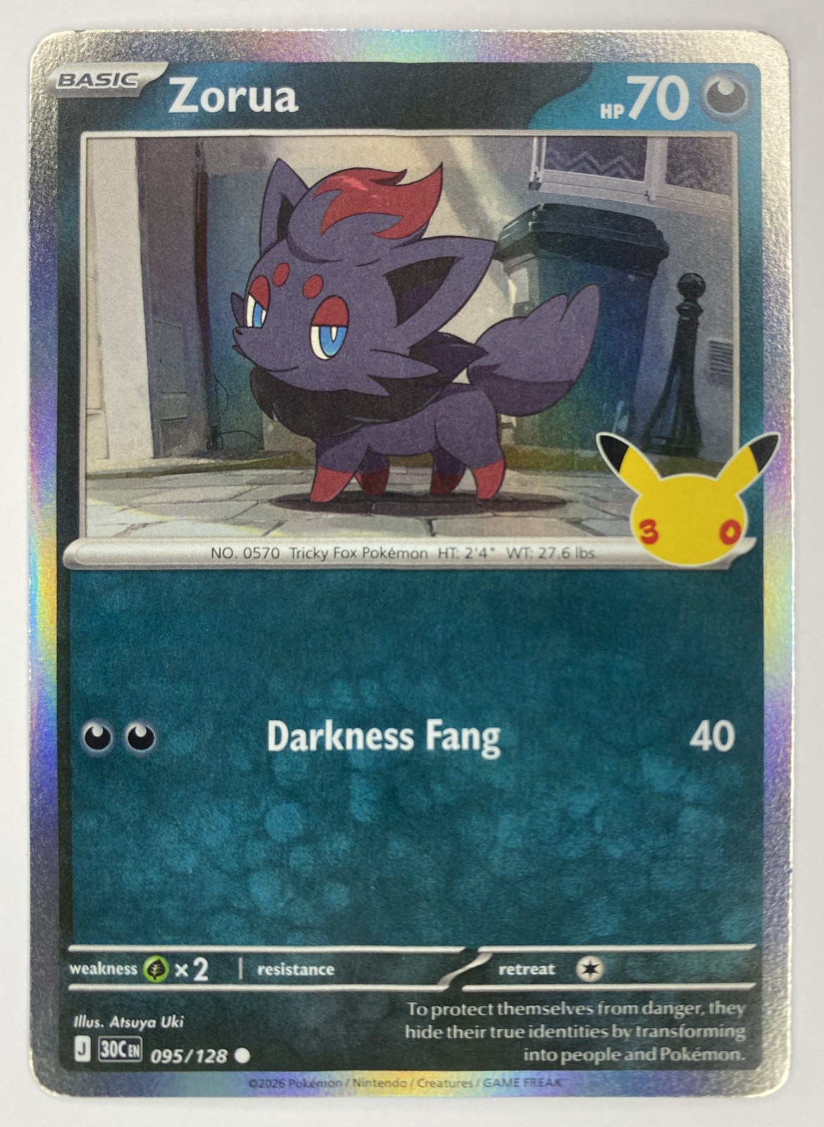 2026 Pokemon 30th Celebration Zorua #095/128 Common front